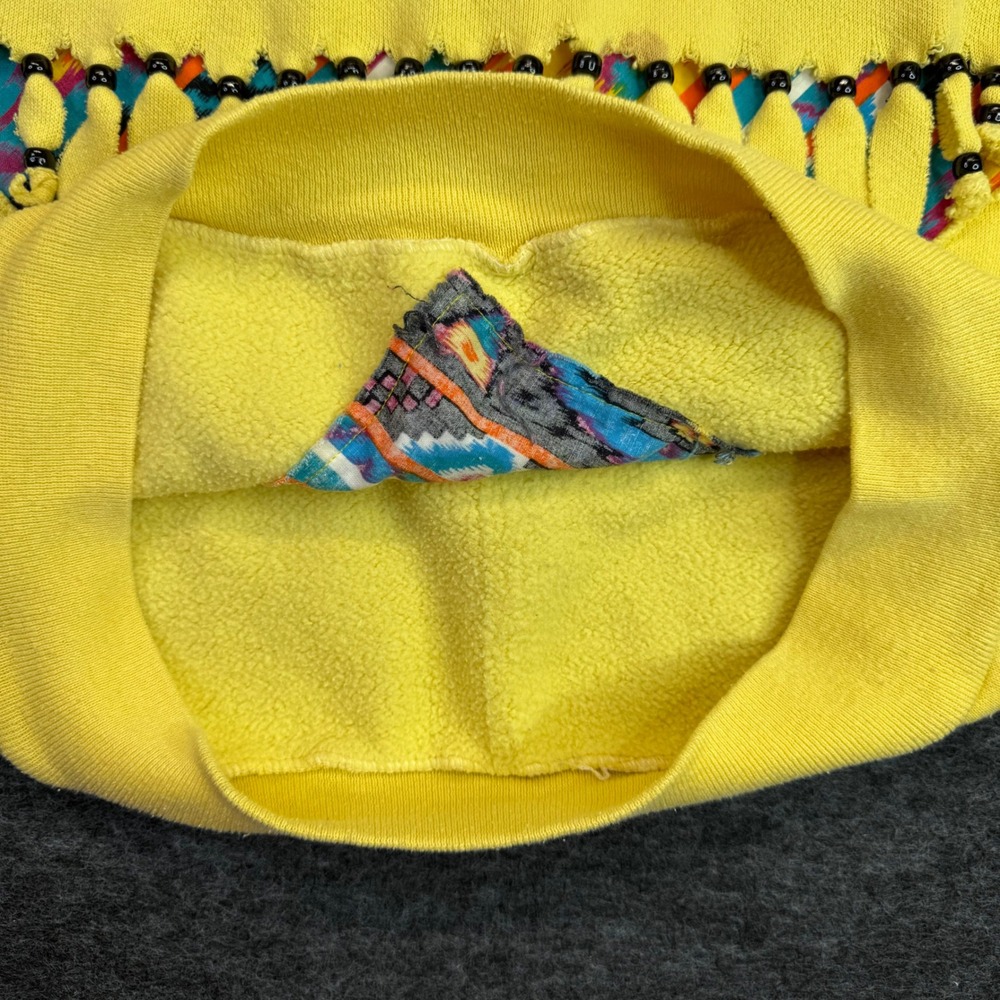 Vtg Discus Athletic Southwest Aztec Fringe Sweatshirt Medium Yellow 90s USA Boho - Picture 11 of 14